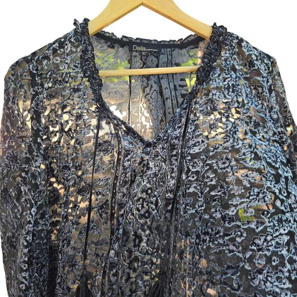 Dalia Womens Sheer Burnout Velvet Whimsigoth Boho Fairy Grunge Witchy L Tassels - Picture 3 of 12